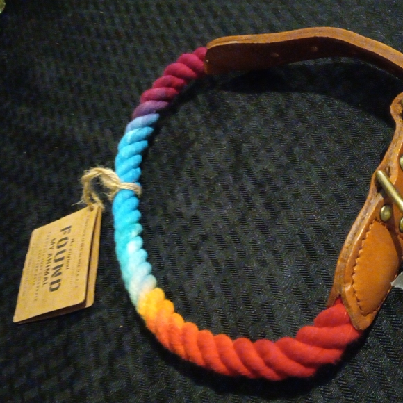 Rainbow Rope and leather dog collar - Picture 3 of 7